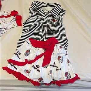 Savannah Smocks Black and White Striped Bulldog Polo UGA 2T girls outfit